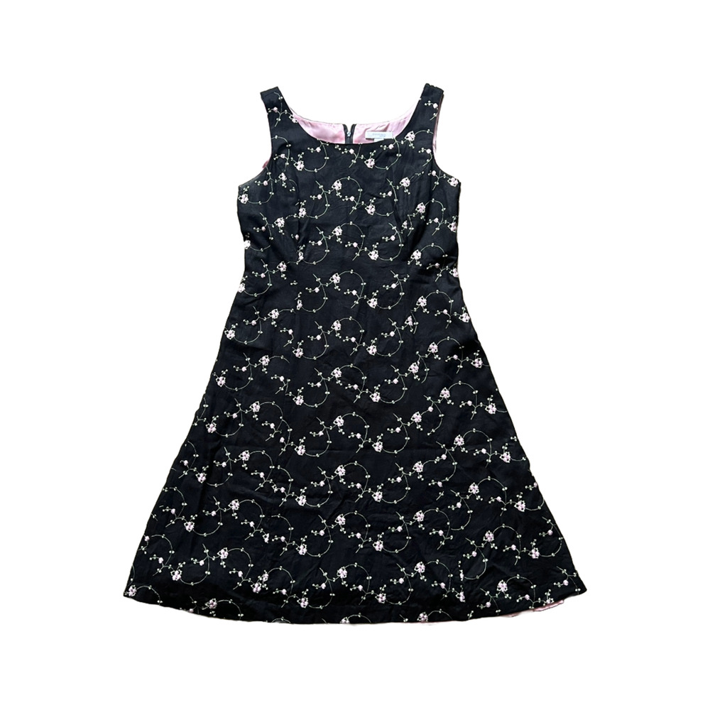 Vtg Y2K Dress Barn Dress 12 Floral Embroidered Dark Romantic Feminine Coquette